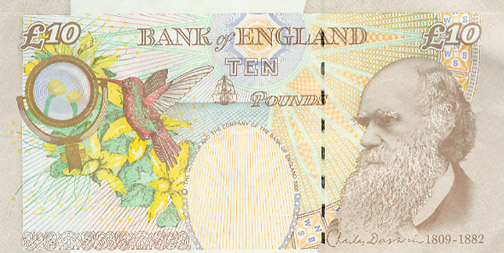 Bank of England 10 pounds note with Charles Darwin
