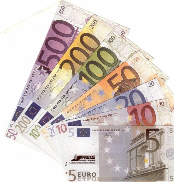 different euro paper currency notes