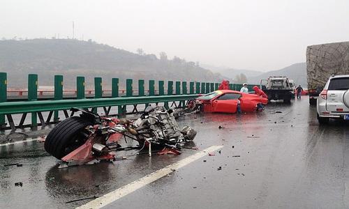 Two Wrecked Ferraris in China