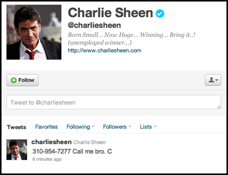 Charlie Sheen gives number to Bieber